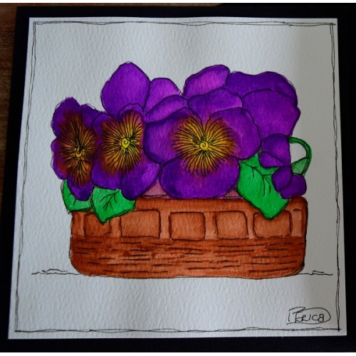 GC020 - 130 x 130 Hand painted pansies, watercolour blank greeting card