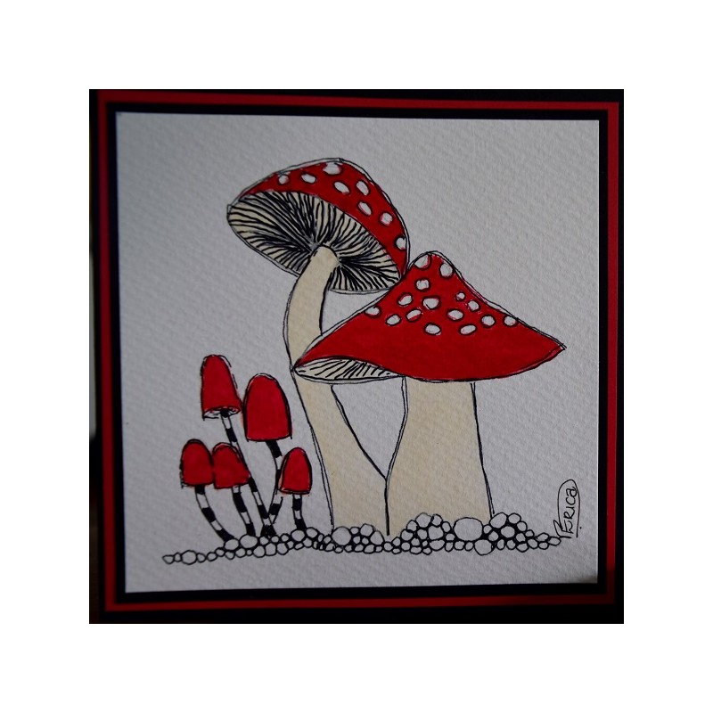 GC021 - 130 x 130 Hand painted mushrooms, watercolour blank greeting card