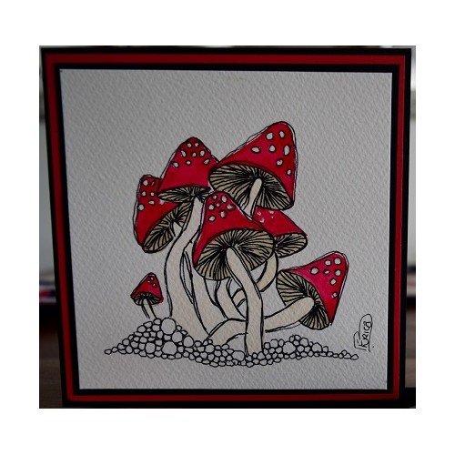 GC022 - 130 x 130 Hand painted mushrooms b, watercolour blank greeting card