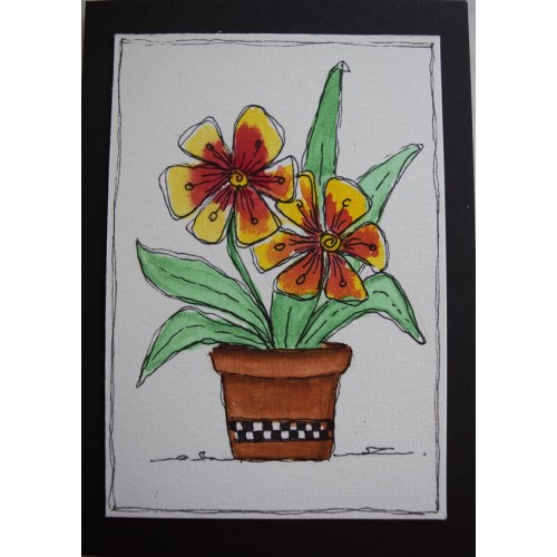 GC024 - 130 x 130 Hand painted yellow & orange flowers, watercolour blank greeting card