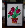 GC025 - 130 x 130 Hand painted maroon flowers, watercolour blank greeting card