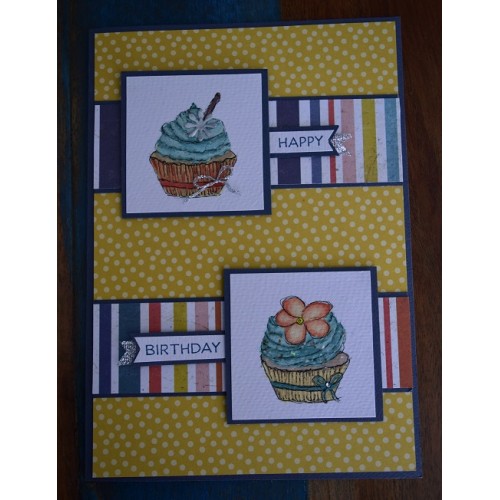 GC029 - 150 x 215 Hand painted cupcakes, watercolour birthday card