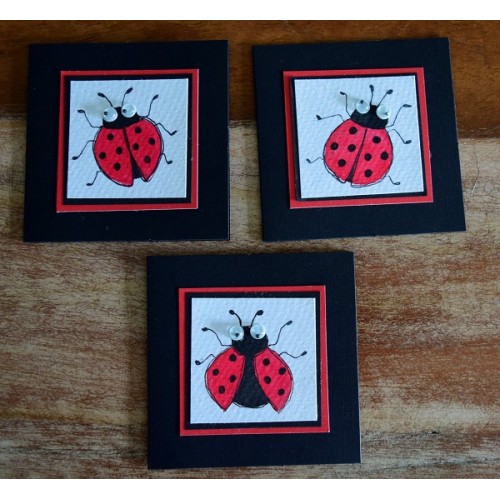 GC031 - 75 x 75 Hand painted ladybug mini card set (3), watercolour blank greeting card